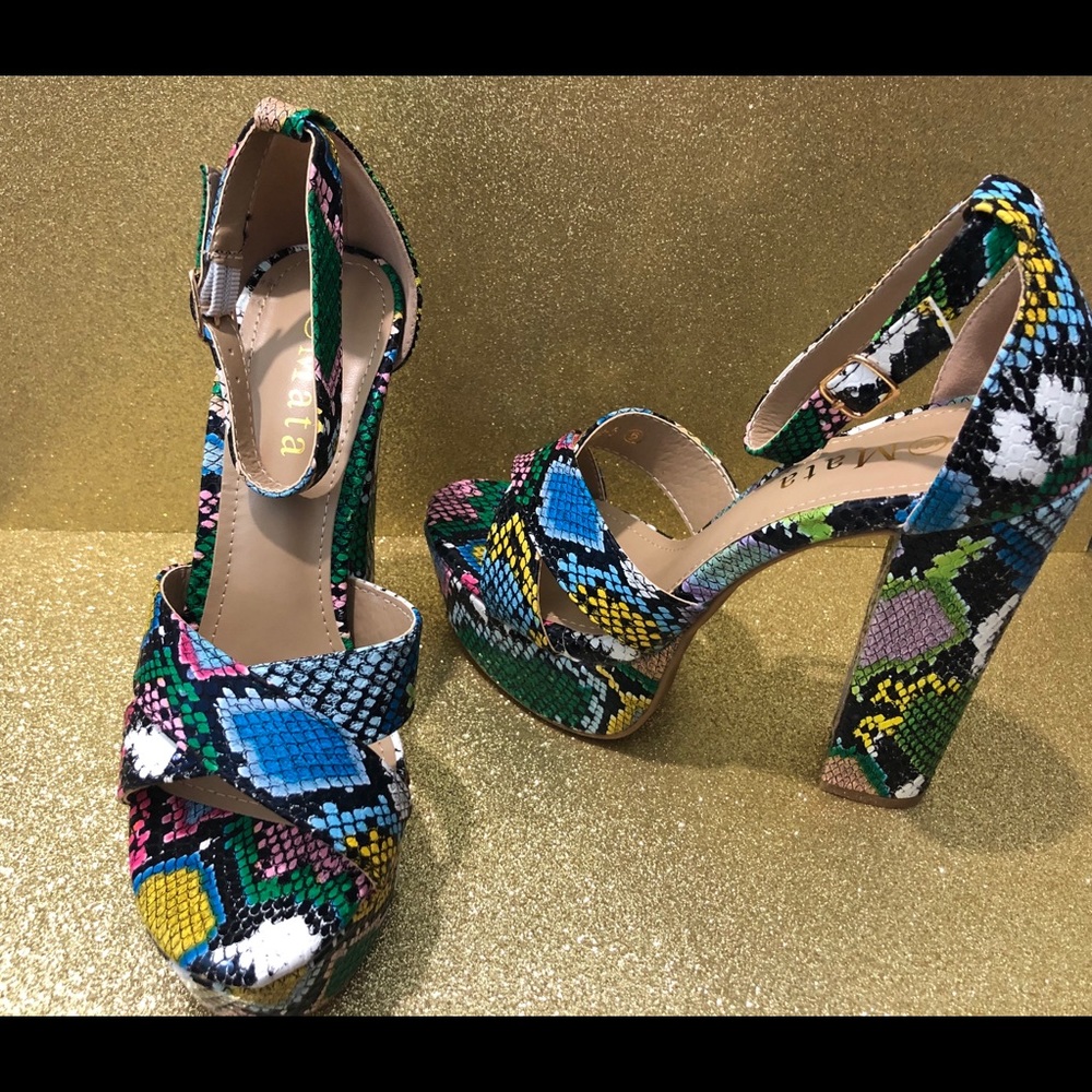 COPY - NWB 5” colorful snakeskin heels